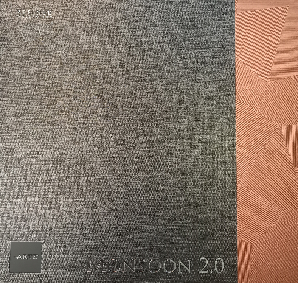 Album de papiers peints Monsoon 2.0 Album Arte, présentant la collection à la contremarque avec divers motifs et textures.