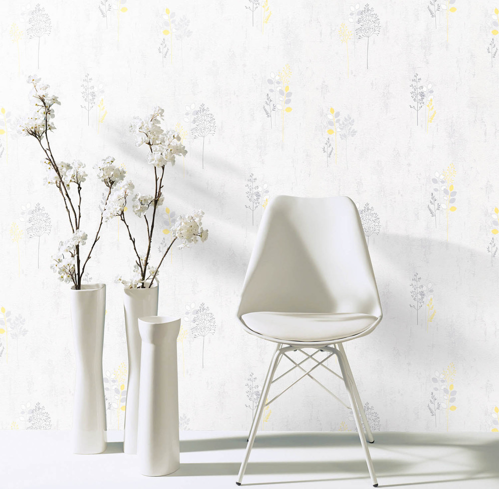 40127 - Vinyle Expansé sur Papier Feuillage Gris/Jaune