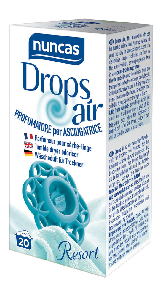 Diffuseur de parfum Drops Air Resort pour sèche-linge, pour un linge frais et délicatement parfumé après chaque cycle.