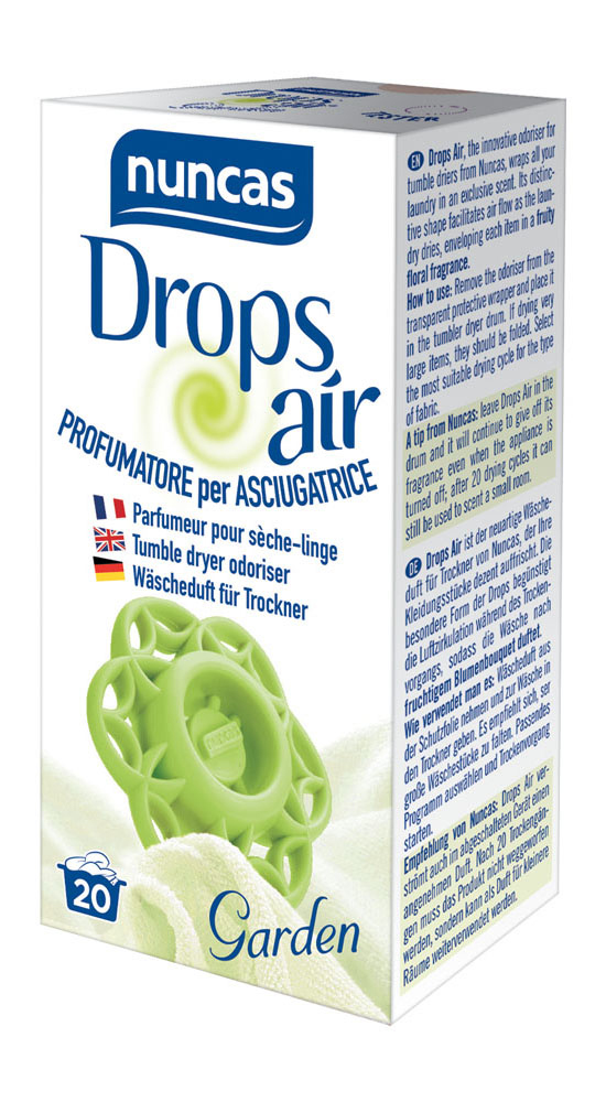 Diffuseur de Parfum Pour Sèche Linge Drops Air Garden, compact avec parfum frais et floral.