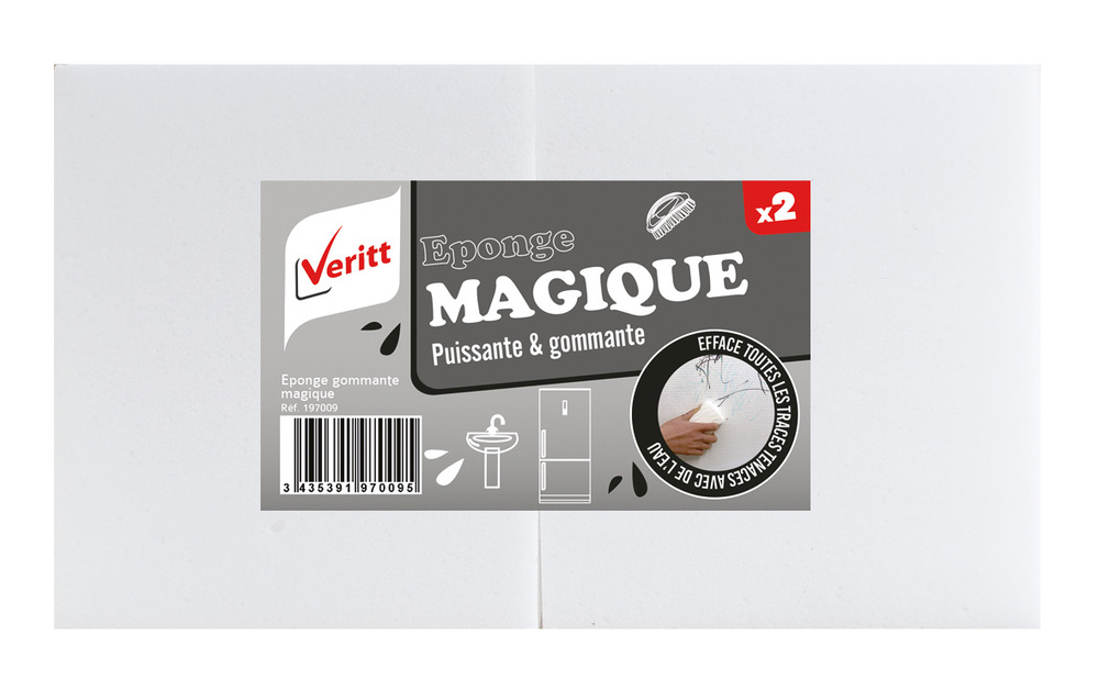 Lot de 2 éponges magiques gommantes rectangulaires blanches pour un nettoyage efficace des surfaces.