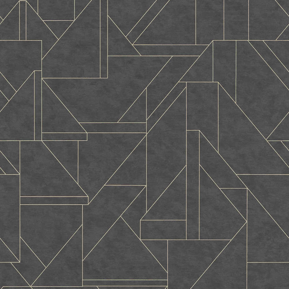 Papier peint vinyle expansé sur intissé motif géométrique David noir et or avec texture en relief