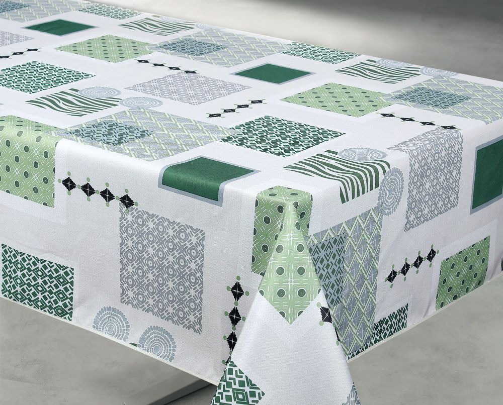 Nappe en polyester tissée ambre kaki de 140 x 240 cm présentée sur cintre