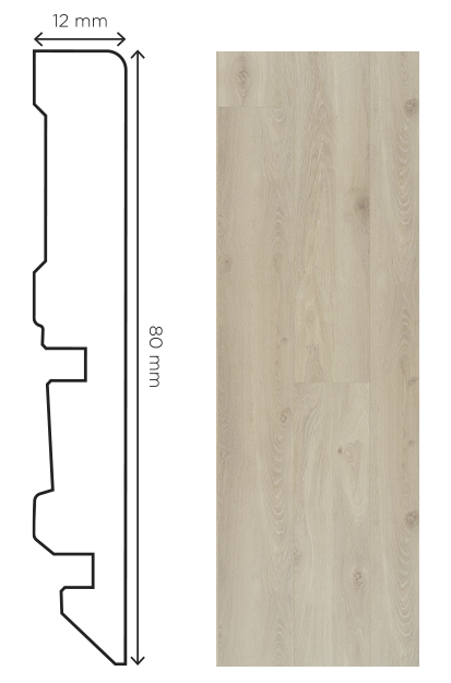 Plinthe en bois de peuplier de 80mm de hauteur, finition brute prête à peindre pour parquet ou stratifié.