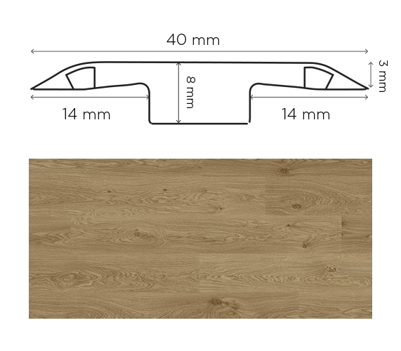Barre de jonction profilée en chêne naturel pour parquets et stratifiés