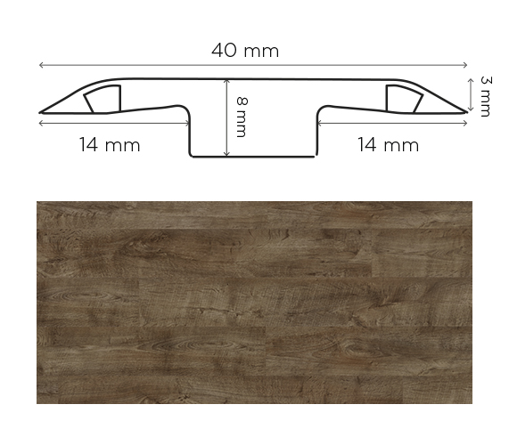 Barre de Jonction Chêne Antique pour parquets et sols stratifiés, avec un aspect bois vieilli réaliste.