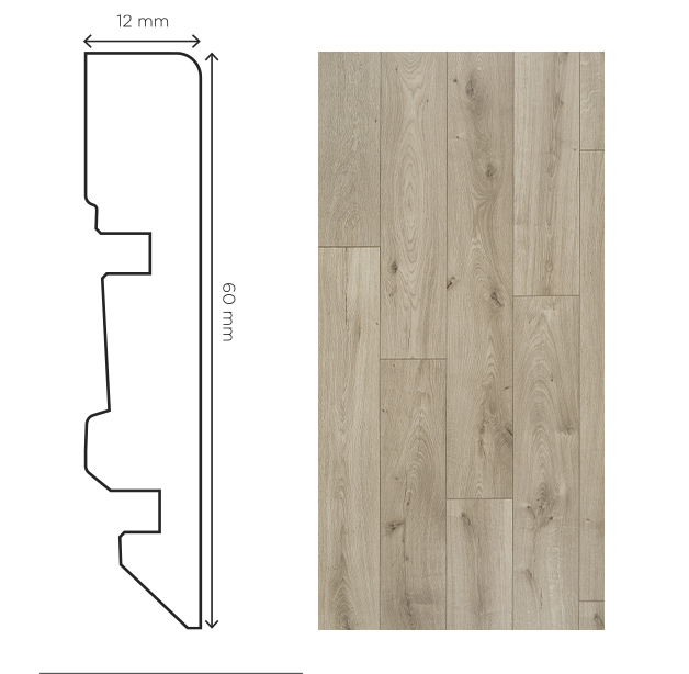 Plinthe Alisier 60mm pour parquet et stratifié, finition aspect bois naturel
