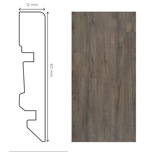Plinthe en Cèdre Grisé de 60mm de hauteur, profil droit pour finition de parquet élégante
