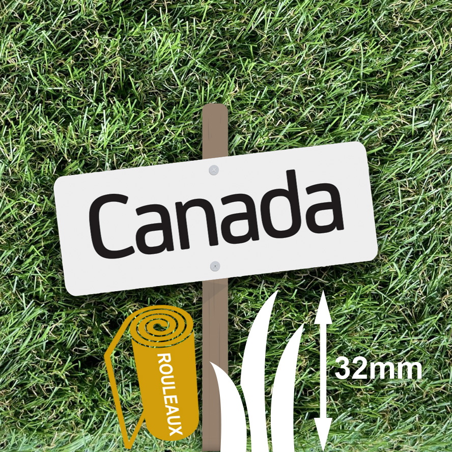Gazon synthétique vert 32 mm Canada en rouleau de 25 mètres linéaires, aspect naturel