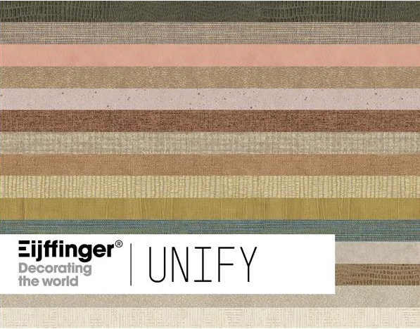 Album de papiers peints Unify Eijffinger, présentant des échantillons de motifs et textures pour revêtements muraux.