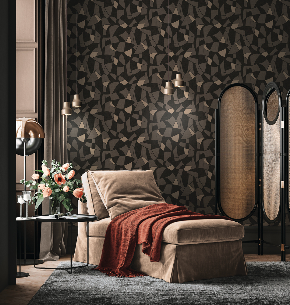 3545 - Papier Peint Vinyle Grainé Sur Intissé Motif Art Glas Gris Beige