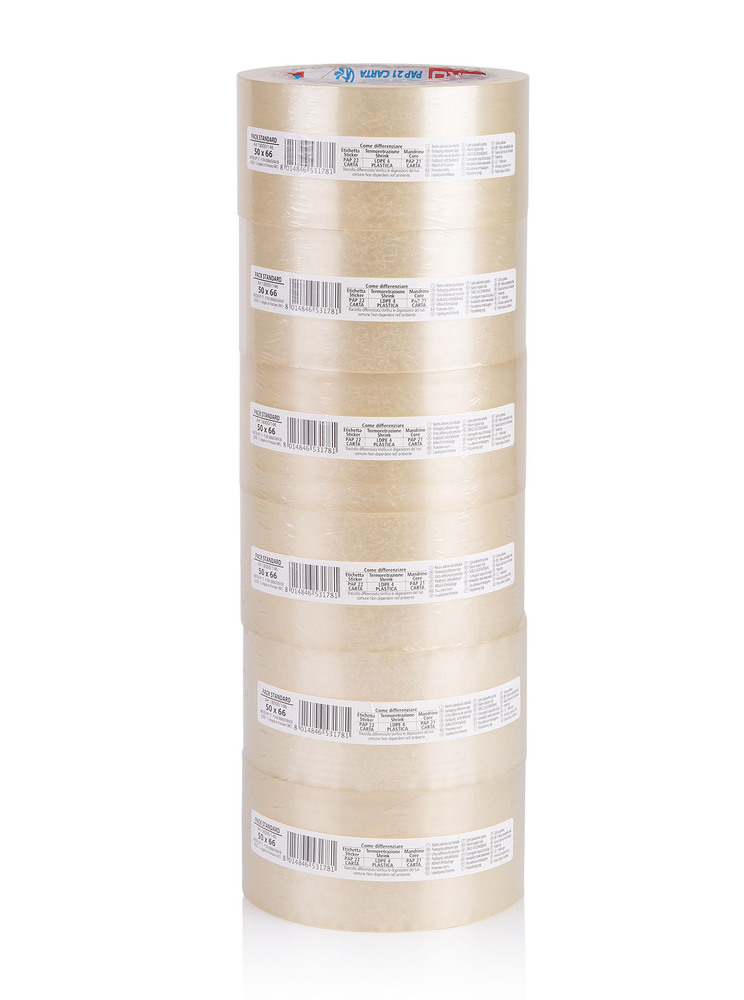 Ruban Adhésif d'Emballage Transparent Standard 50 mm x 66 m Lot de 6