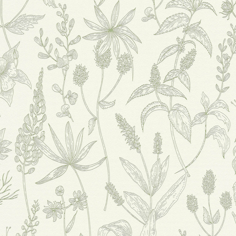 3577 - Papier Peint Expansé Sur Intissé Fleurs Champ. Vert