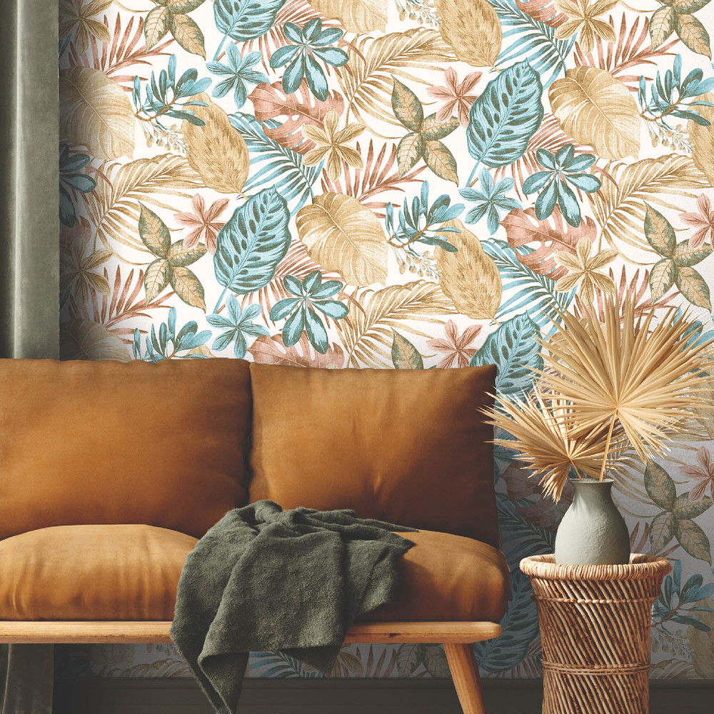 3502 - Papier Peint Vinyle Sur Intissé Feuille Exotique Toilé Terra