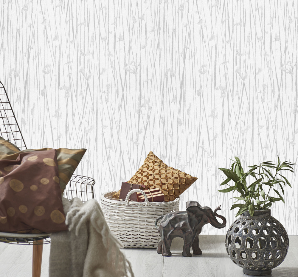 10123-01 Papier Peint Vinyle Expansé Sur Intissé Herbes Gris Clair