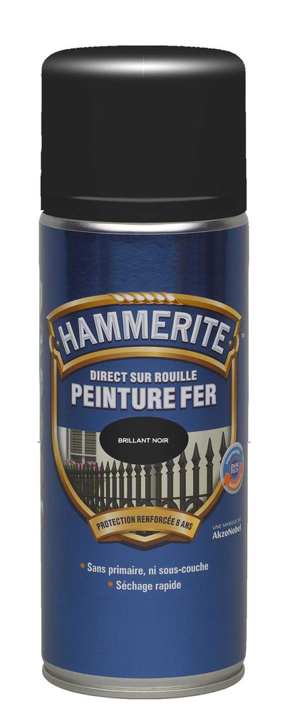 Peinture fer - direct sur rouille noir brillant aérosol 400ml