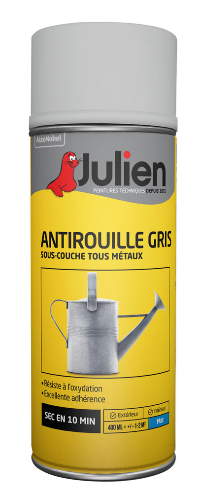 Bombe de peinture aérosol antirouille pour tous métaux, 400 ml, finition gris mat