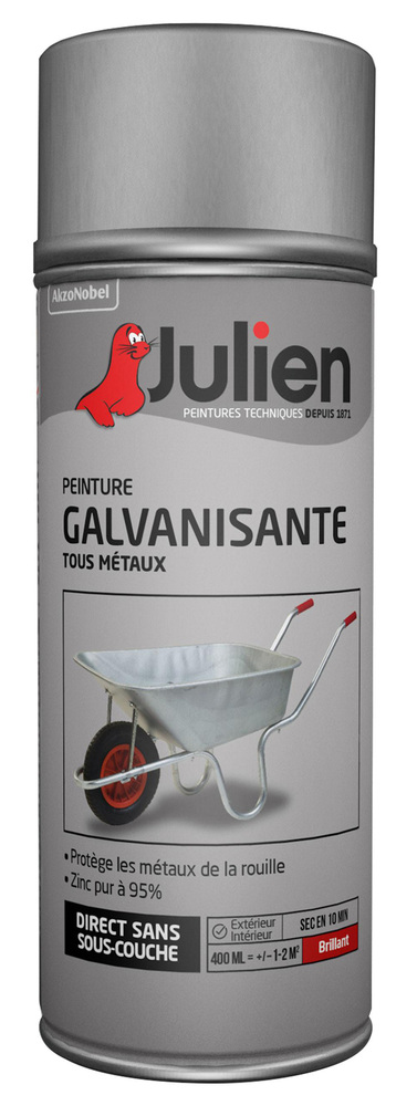 Peinture galvanisante en aérosol 400 ml brillante pour une protection anti-rouille durable des métaux.
