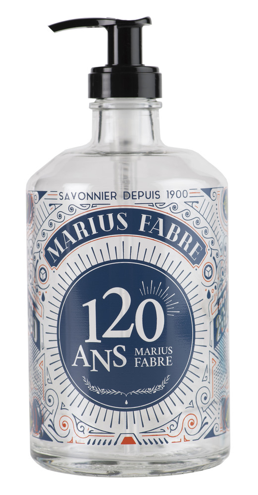 Flacon pompe en verre transparent vintage Edition 120 ans 500 ml pour savon liquide