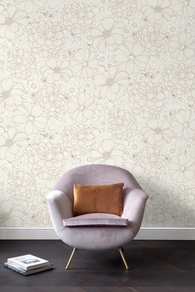 195401 - Papier Peint Vinyle Grainé Sur Intissé Fleur Dorée