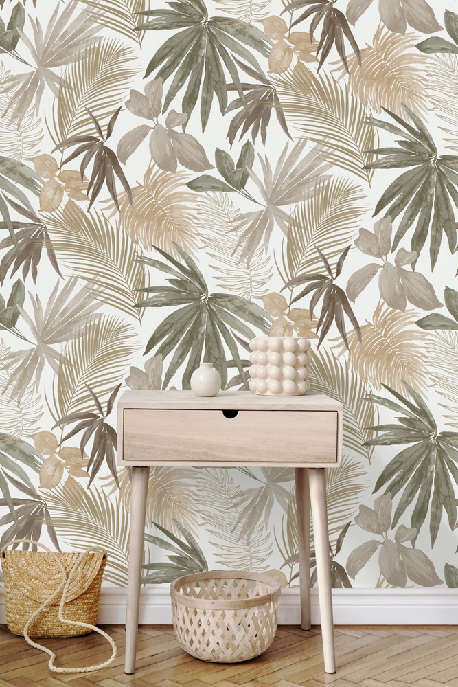 173204 Papier Peint Vinyle Grainé Sur Intissé Wild Palm Jaune