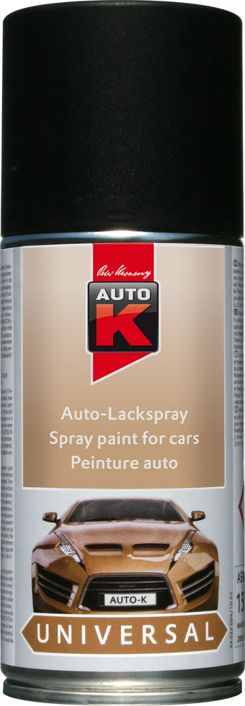 Aérosol de peinture automobile finition mate noire 150 ml, séchage rapide.