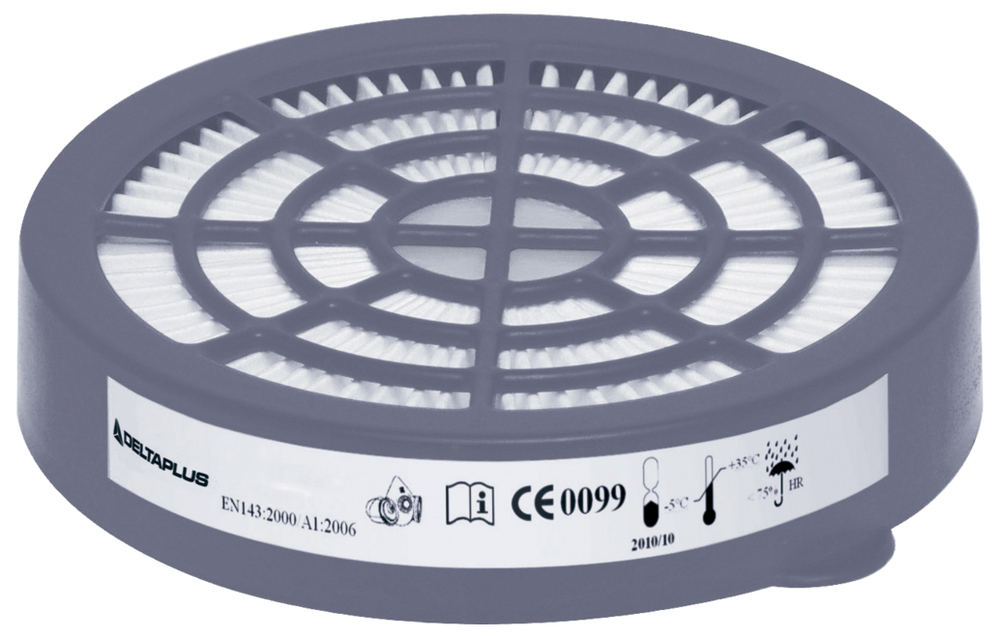 Lot de 2 pré-filtres P3 M6000E pour protection respiratoire contre poussières et particules fines.