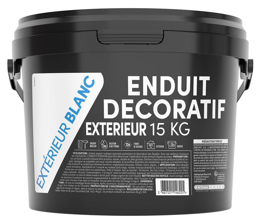 Enduit Décoratif Aspect Crépi Extérieur Blanc 15kg