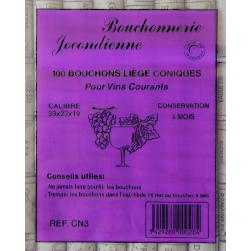 100 Bouchons Coniques en Liège Colmatés 33 x 23 x 19 mm