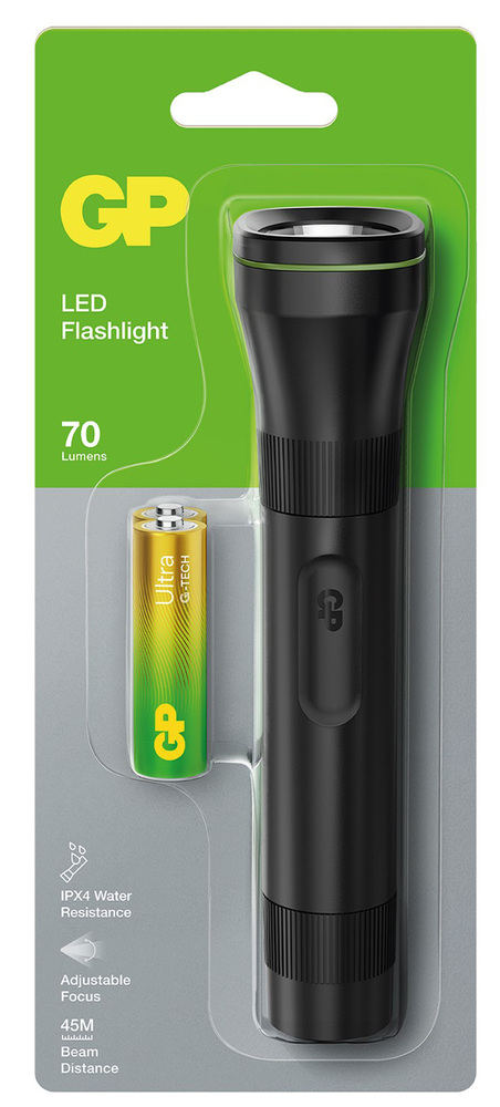 Lampe de poche LED GP Everyday C107 70 lumens avec 2 piles AA