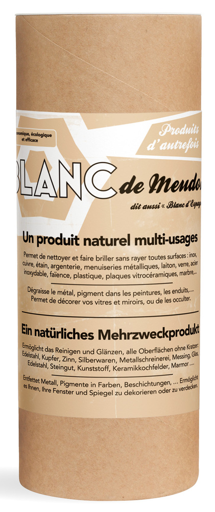 Boite de Blanc de Meudon 600g en poudre nettoyante multi-usages pour entretien écologique et polissage des surfaces