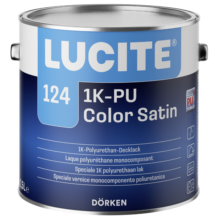 Pot de peinture laque Lucite 124 1K-PU finition satinée haute résistance pour intérieur et extérieur
