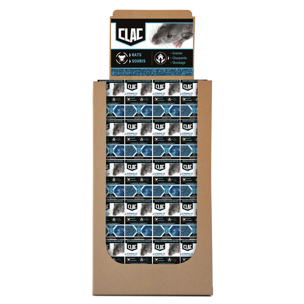 Box 120 Boites - Clac Raticide en Grain Espèces Résistantes Rats et Souris 150g TP14