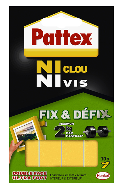 Pastilles adhésives Ni Clou Ni Vis Fix & Défix double face, lot de 10, pour fixation murale et au sol sans percer.