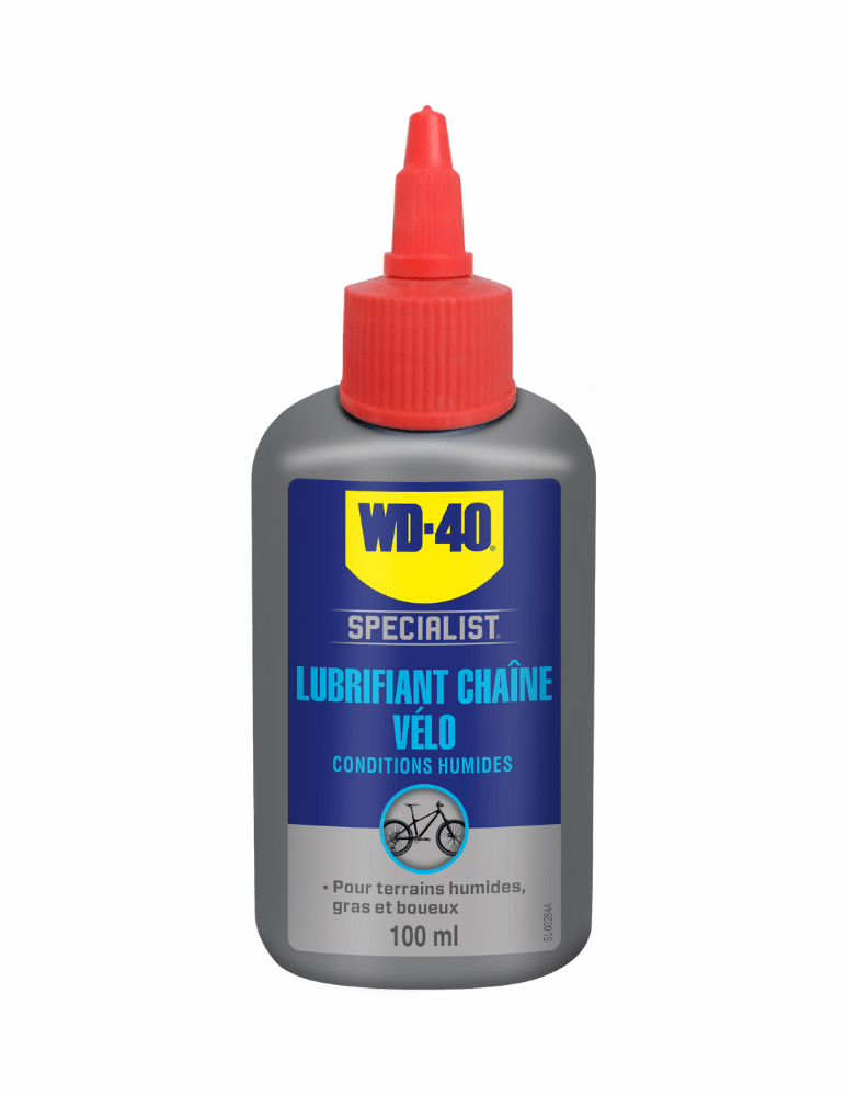 Lubrifiant pour chaîne de vélo pour conditions humides en biberon de 100 ml avec embout applicateur précis