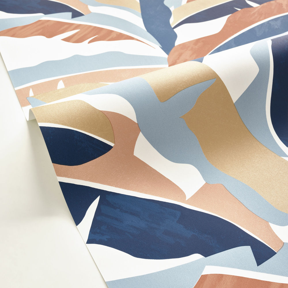 104566220 - Papier Peint Vinyle sur Intissé Palmes Végétales Bleu Camel