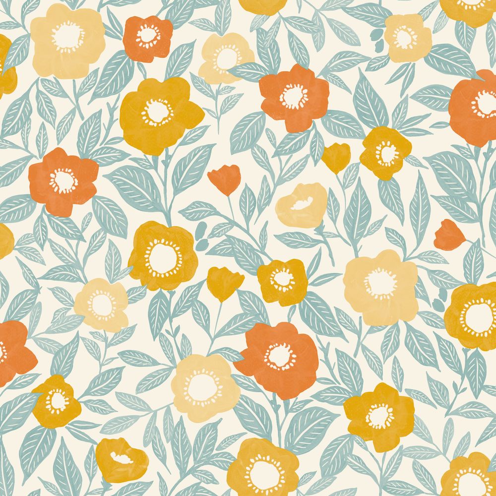 Papier peint vinyle sur intissé motif coquelicot orange et jaune, résistant et lavable