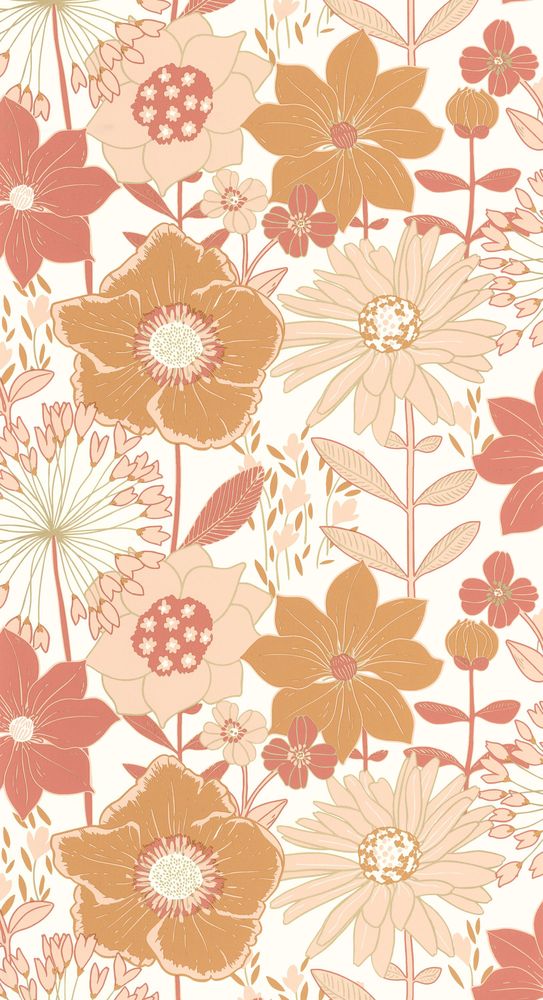 Papier Peint Vinyle sur Intissé texturé à motif petites fleurs rose et ocre