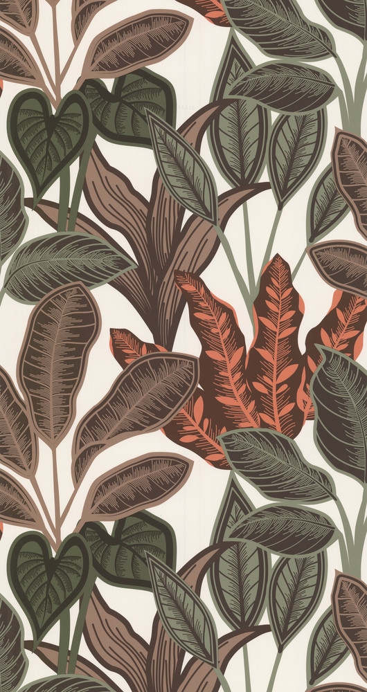 Papier Peint Vinyle sur Intissé Arbre Terra Vert Sauge Taupe, motif végétal stylisé