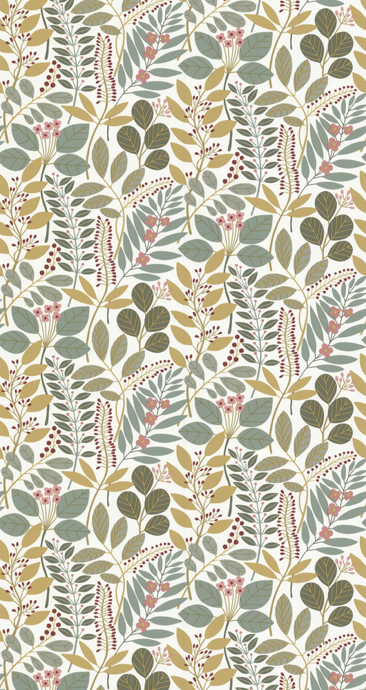 Papier peint vinyle sur intissé motif feuillage vert sauge