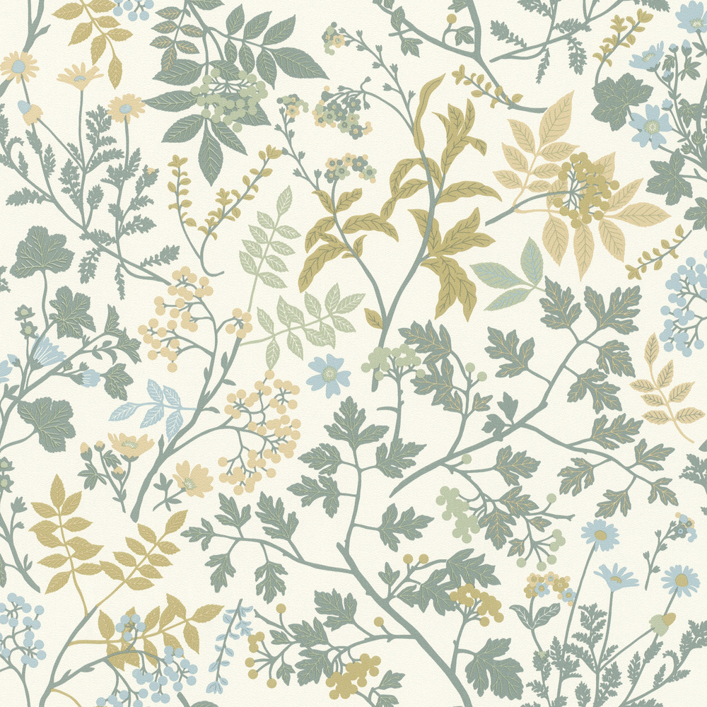 Papier peint vinyle grainé sur intissé aux motifs végétaux Erika vert jaune