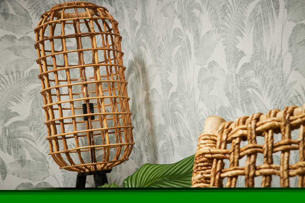 373964 - Papier Peint Expansé sur Intissé Palmes Cosy Vert Fond Blanc