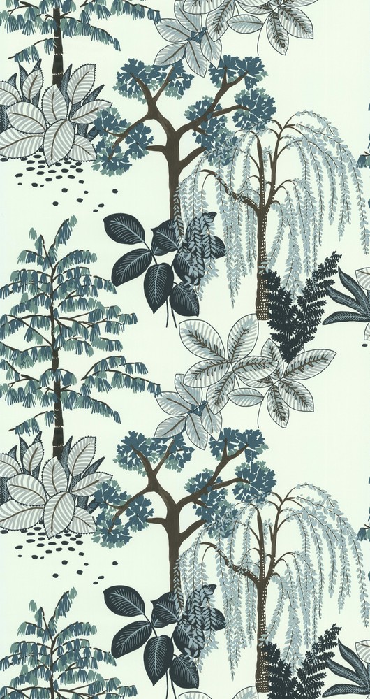 Papier Peint Vinyle sur Intissé Jardin Japonais Bleu, avec un motif floral et aquatique évoquant la sérénité