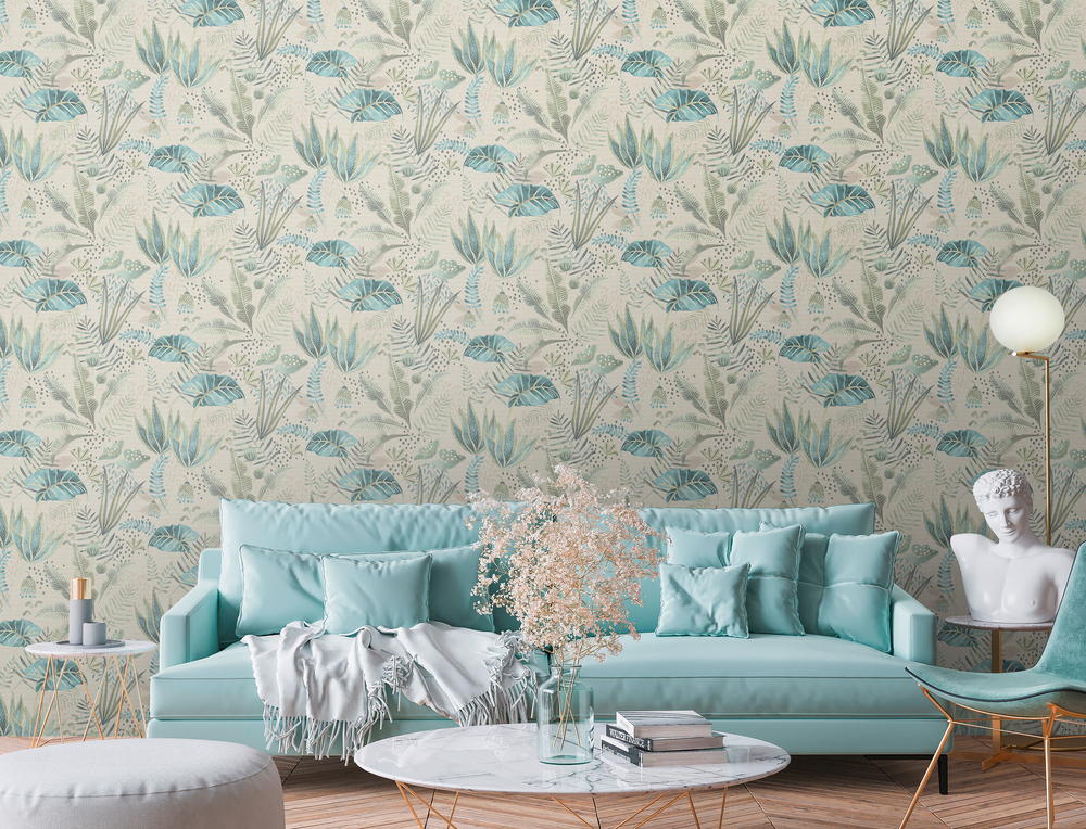 393484 - Papier Peint Vinyle sur Intissé Arty Folia Vert Beige
