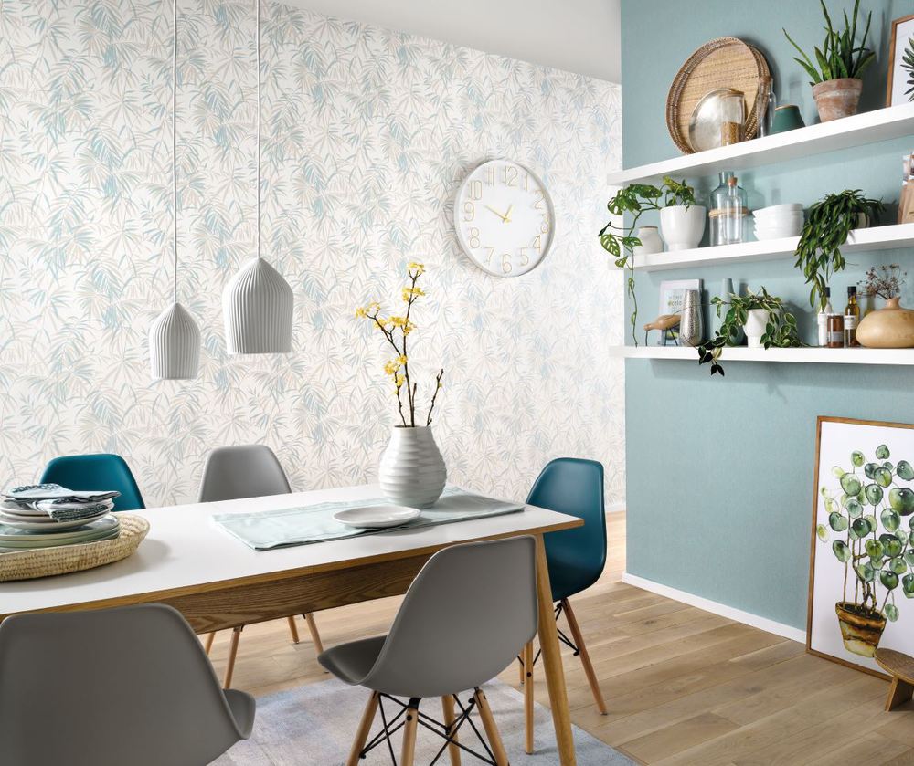 10067-18 - Papier Peint Intissé Feuillage Bleu Beige