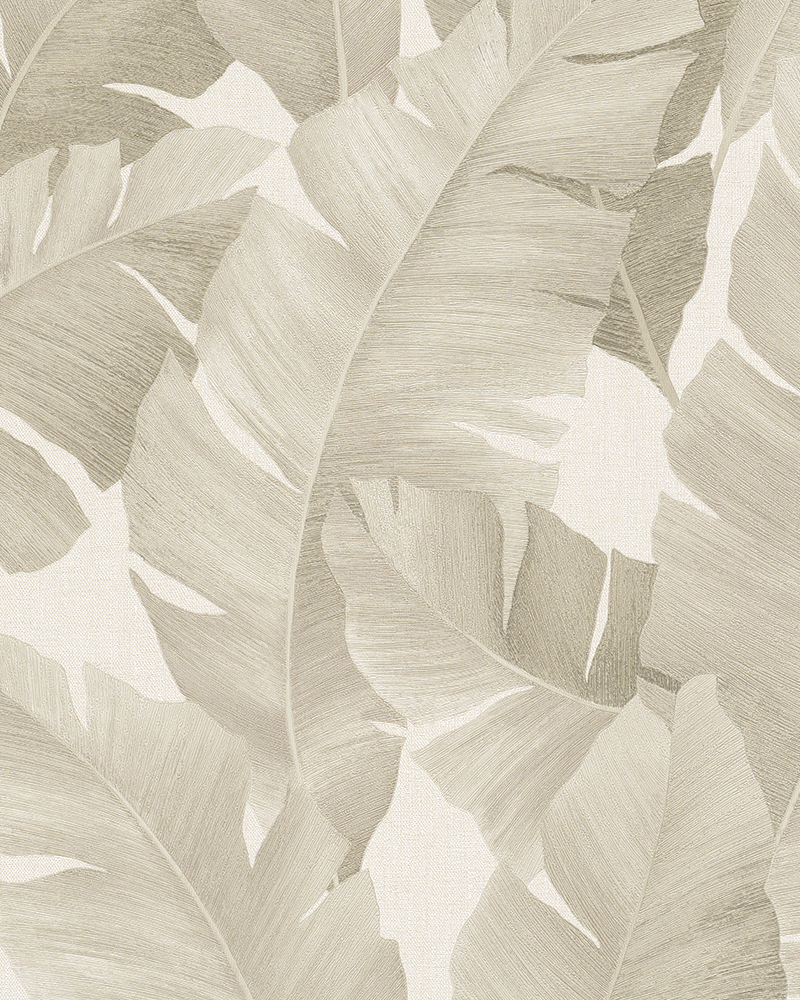 Papier Peint Vinyle Grainé sur Intissé Motif Feuilles Jungle Beige