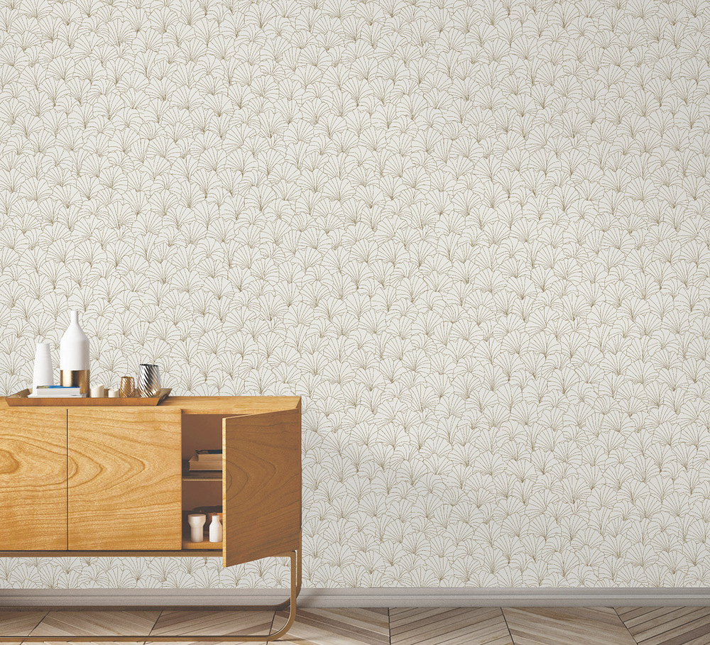 51211600 - Papier Peint Expansé sur Intissé Pétales Blanc Doré