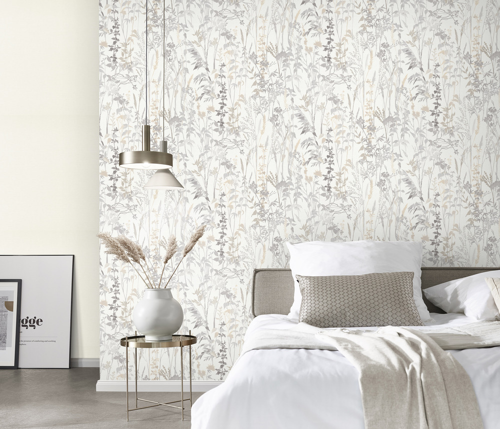 10258-14 - Papier Peint Vinyle Grainé sur Intissé Cottage Végétal Gris