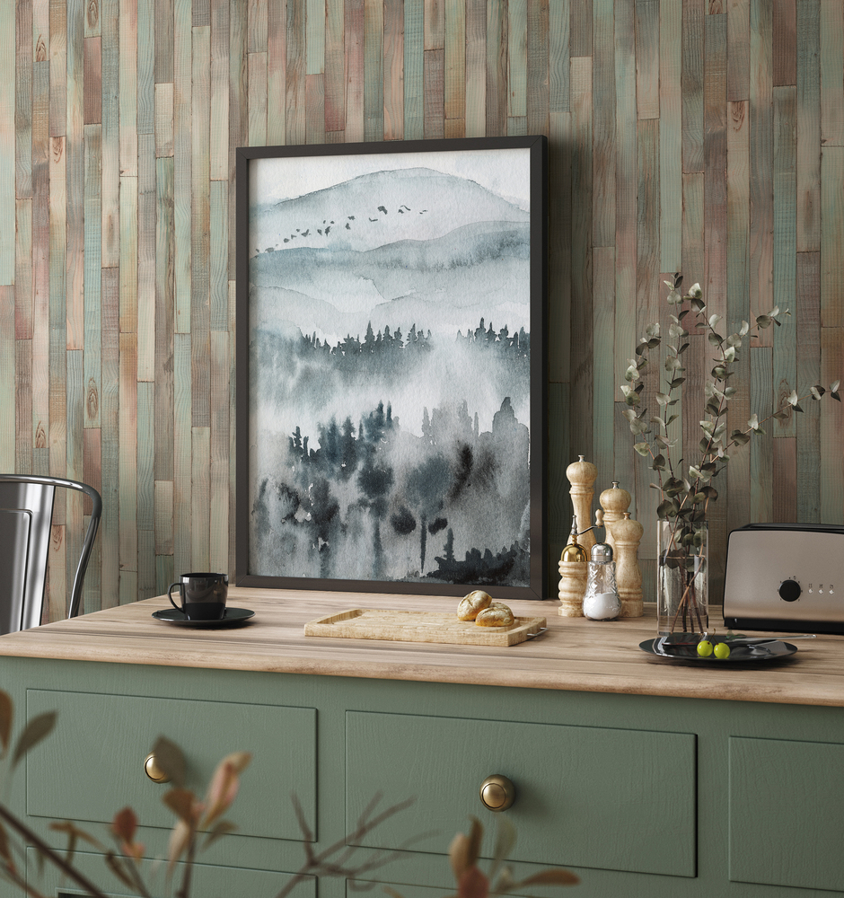 45736 - Papier Peint Intissé Effet Bois Bleu Vert Marron