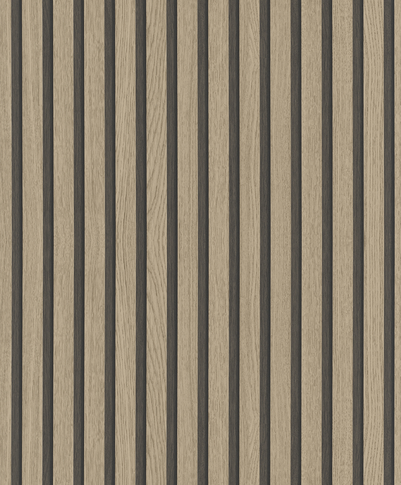 Papier peint intissé effet tasseaux chêne clair et noir pour une décoration murale contemporaine